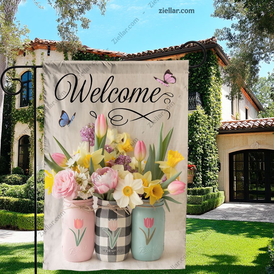 Floral Mason Jar Spring Garden Flag 12x18 Inch, Double Sided Seasonal Yard Flag