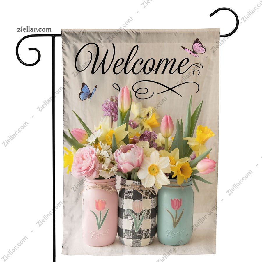 Floral Mason Jar Spring Garden Flag 12x18 Inch, Double Sided Seasonal Yard Flag