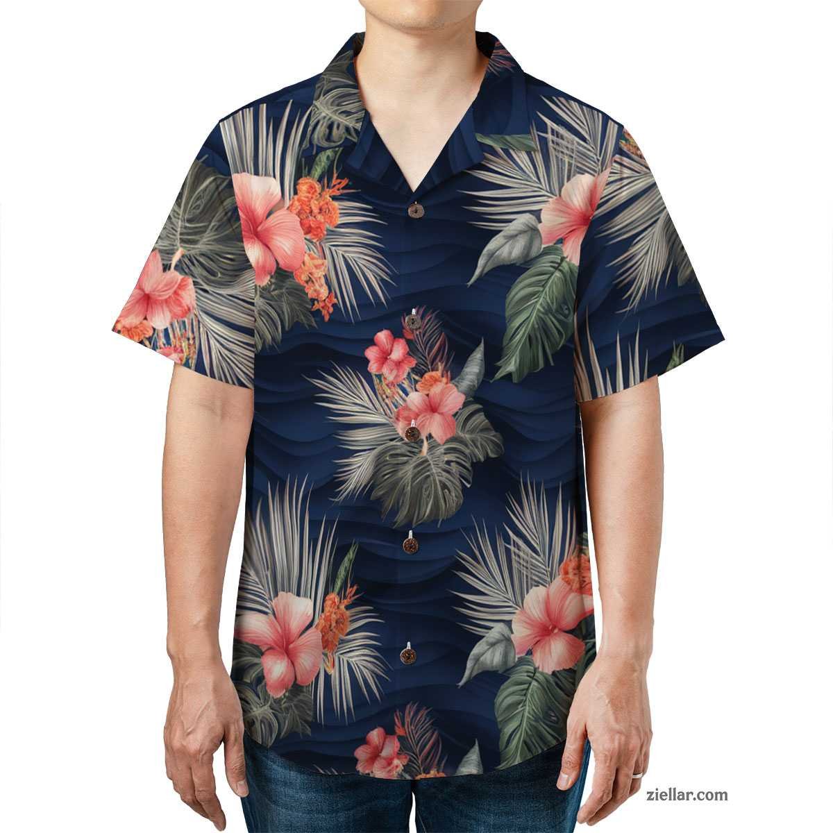 Floral Paradise Navy Hawaiian Shirt Tee, Island Aloha Summer Gift for Adults