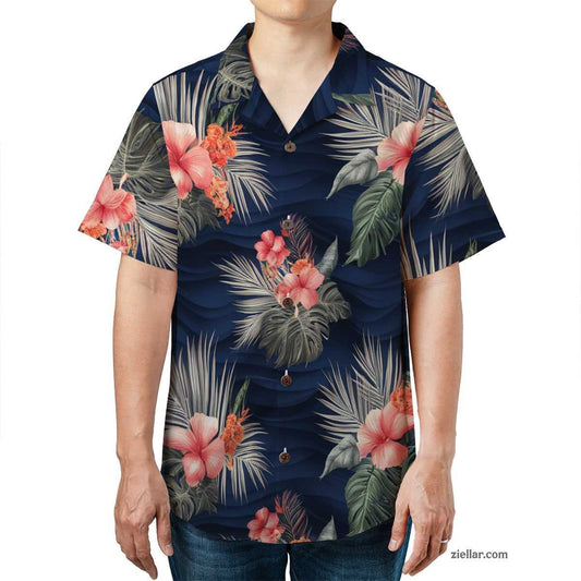 Floral Paradise Navy Hawaiian Shirt Tee, Island Aloha Summer Gift for Adults