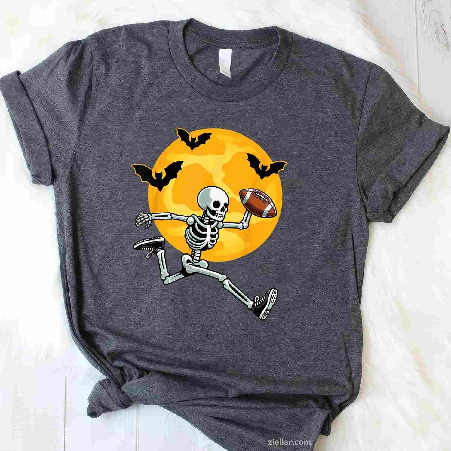 Football Skeleton Halloween Football Player Halloween Tee, Halloween T-Shirt for Men Women Adults Unisex, Trendy Graphic Apparel, Unique Gift Idea