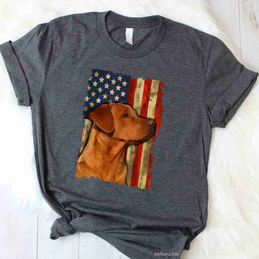 Foxred Labrador Retriever Us Flag T-Shirt, Fox Red Labrador Dog Lover Vintage Graphic Tee For Adults