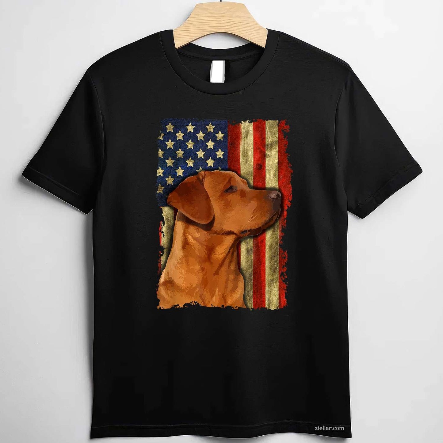 Foxred Labrador Retriever Us Flag T-Shirt, Fox Red Labrador Dog Lover Vintage Graphic Tee For Adults