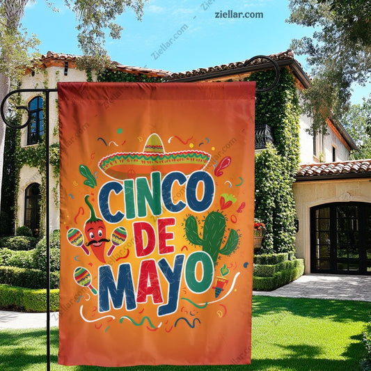 Fun Cinco de Mayo Garden Flag 12x18 Colorful Cartoon Sombrero Fiesta Yard Decor