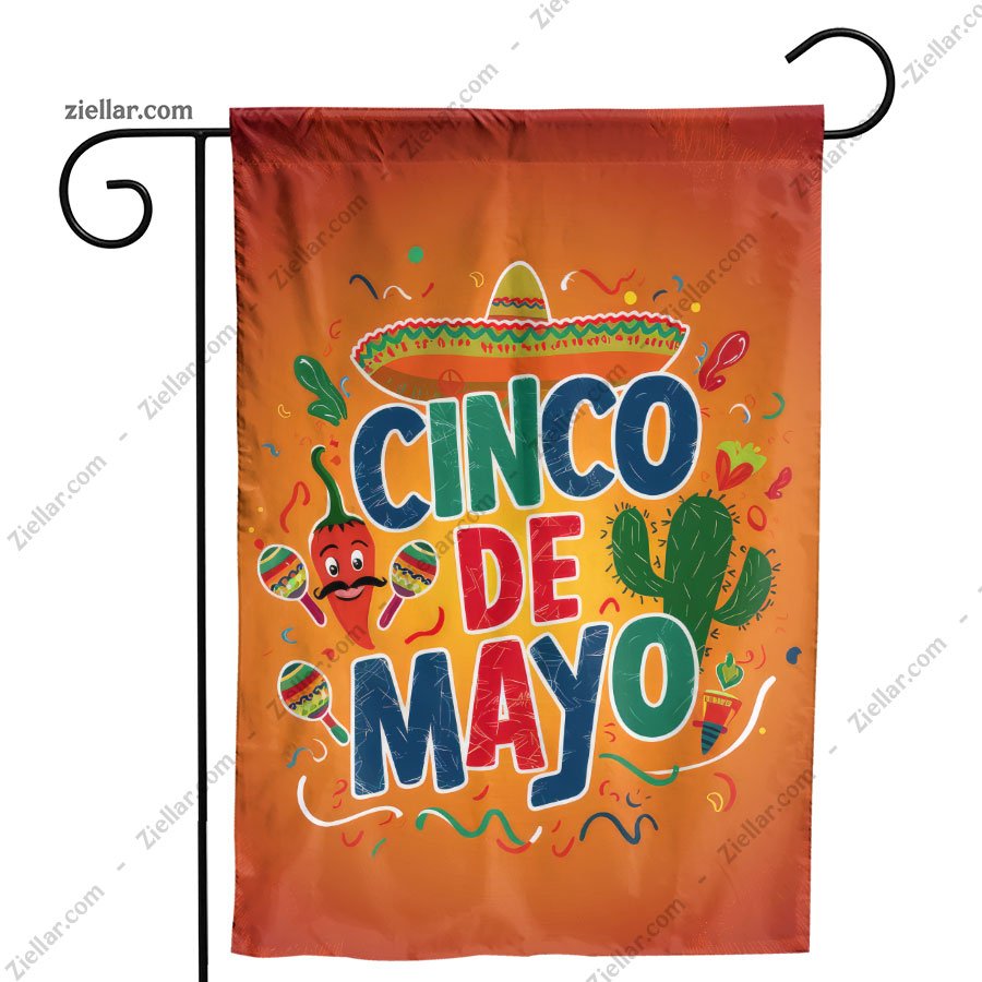 Fun Cinco de Mayo Garden Flag 12x18 Colorful Cartoon Sombrero Fiesta Yard Decor