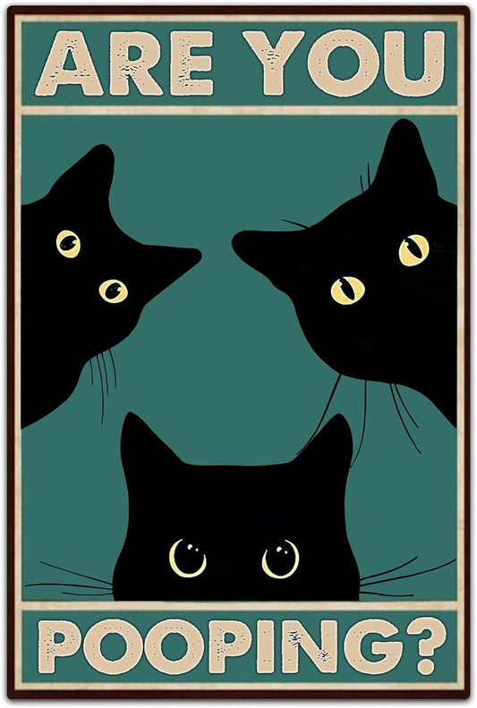 Funny Black Cat Poster and Canvas, Are You Pooping Quote Wall Art, Vintage Gothic Bathroom Decor for Apartment or House