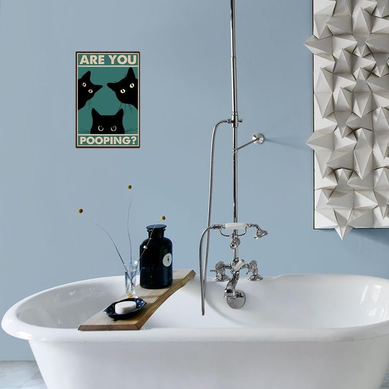 Funny Black Cat Poster and Canvas, Are You Pooping Quote Wall Art, Vintage Gothic Bathroom Decor for Apartment or House