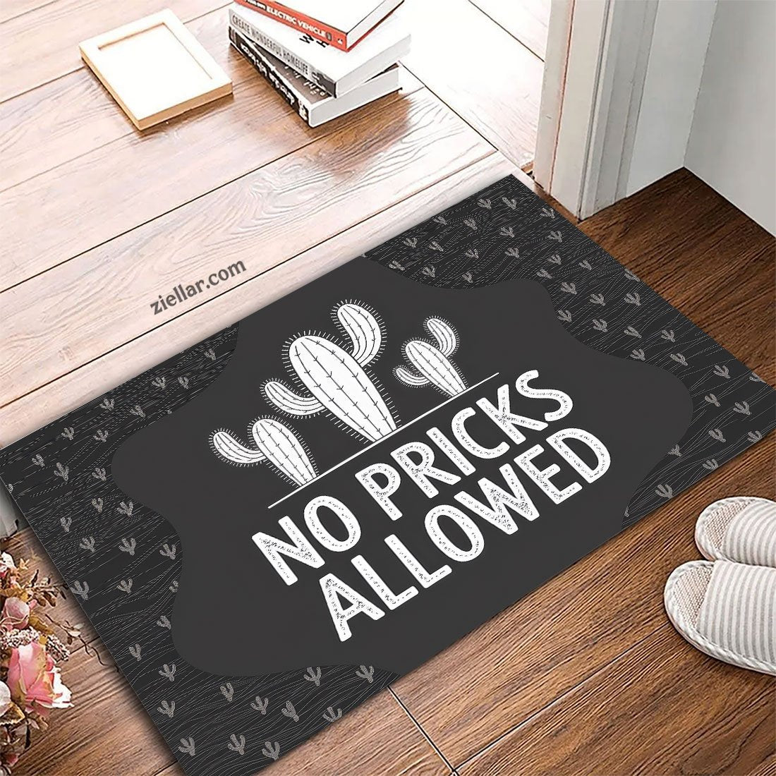 Funny Cactus No Pricks Allowed Doormat Custom Text Rug for Front Door Decor