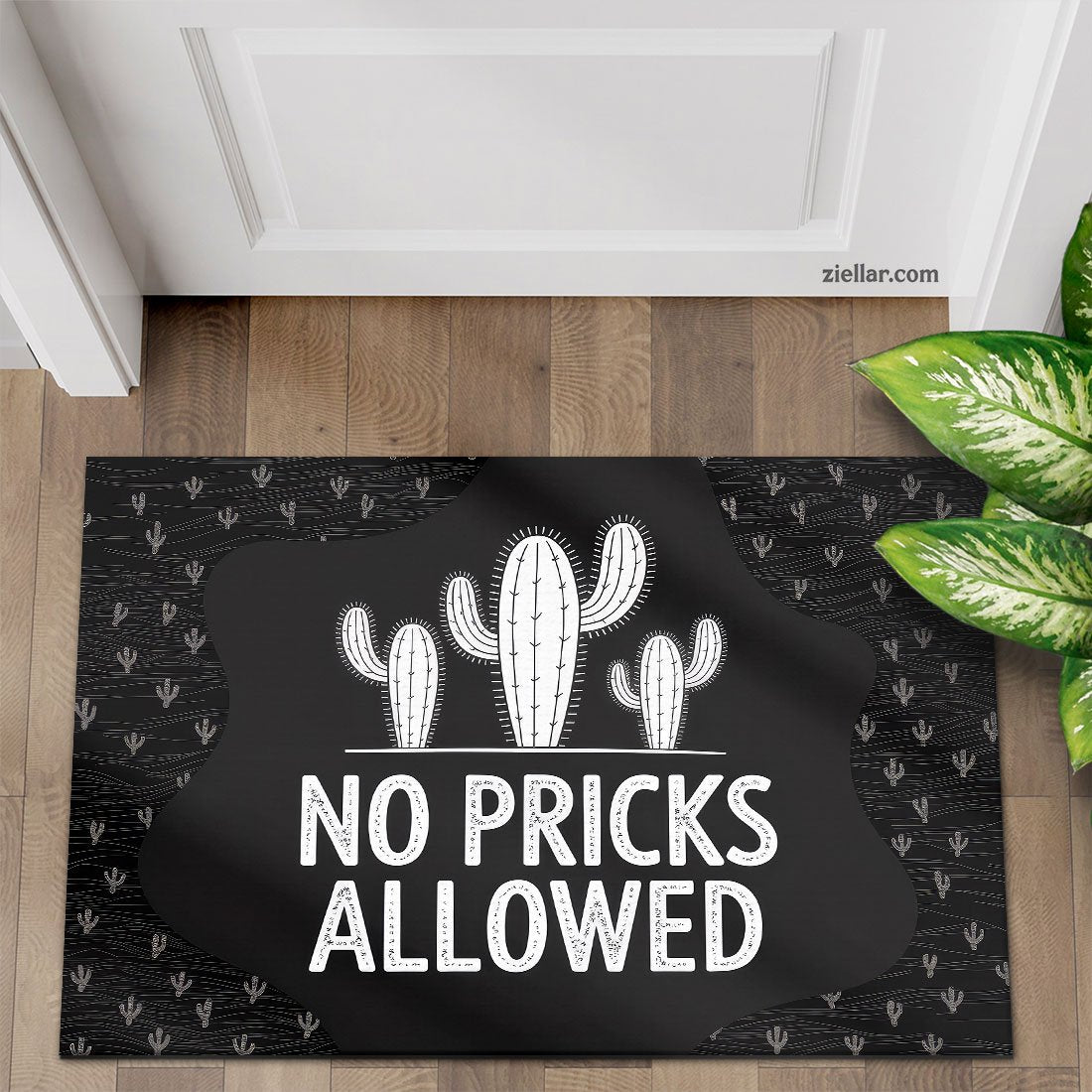 Funny Cactus No Pricks Allowed Doormat Custom Text Rug for Front Door Decor