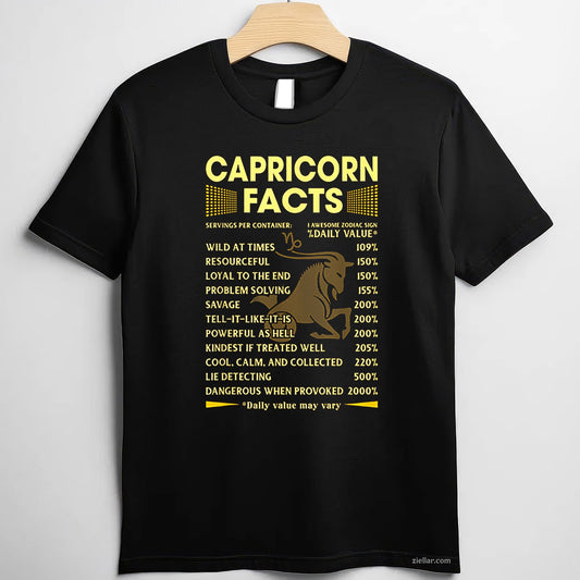Funny Capricorn Facts Tee and T-Shirt, December January Zodiac Birthday T-Shirt Gift for Adults