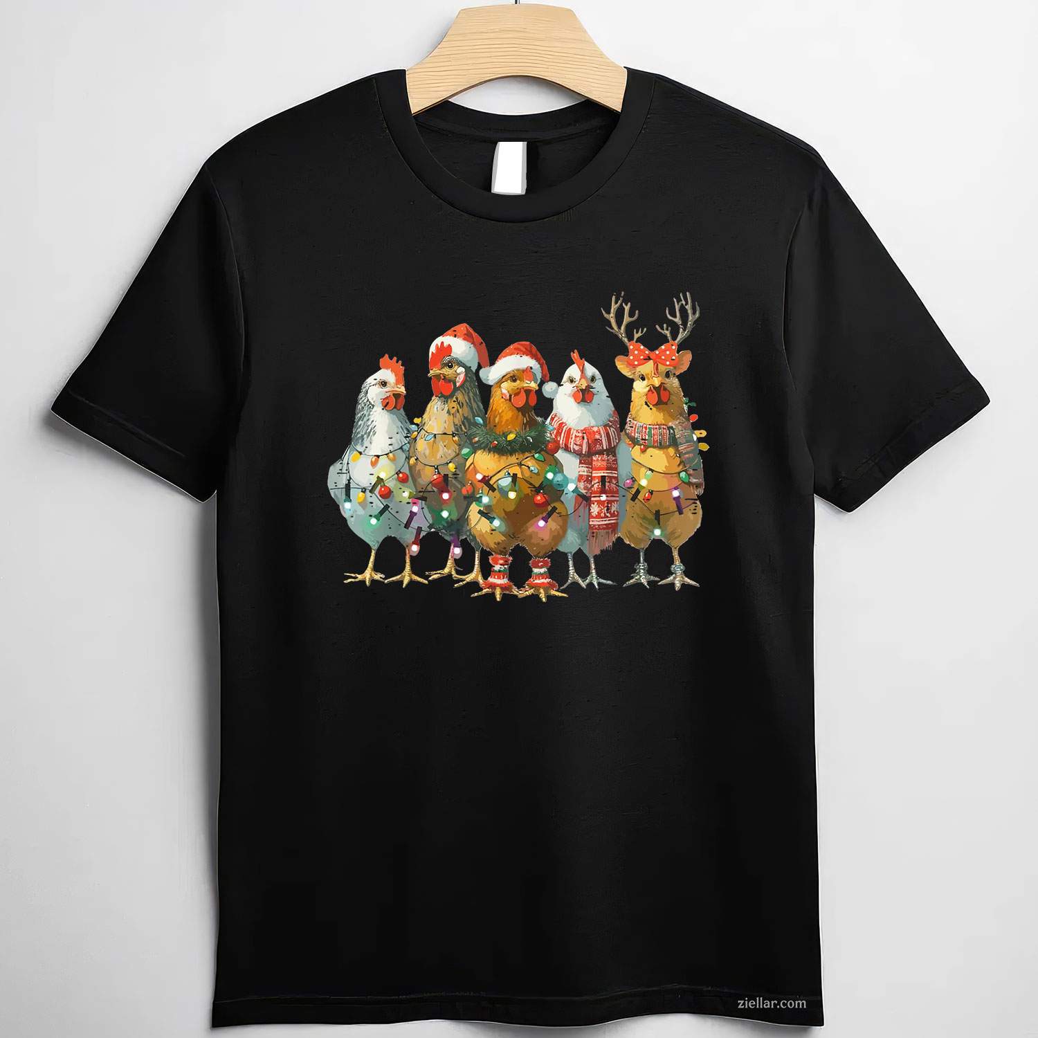 Funny Chicken Christmas Lights Farm Animal Cute Xmas Holiday T-Shirt, A Cute Farm Animal Chicken Christmas Tee