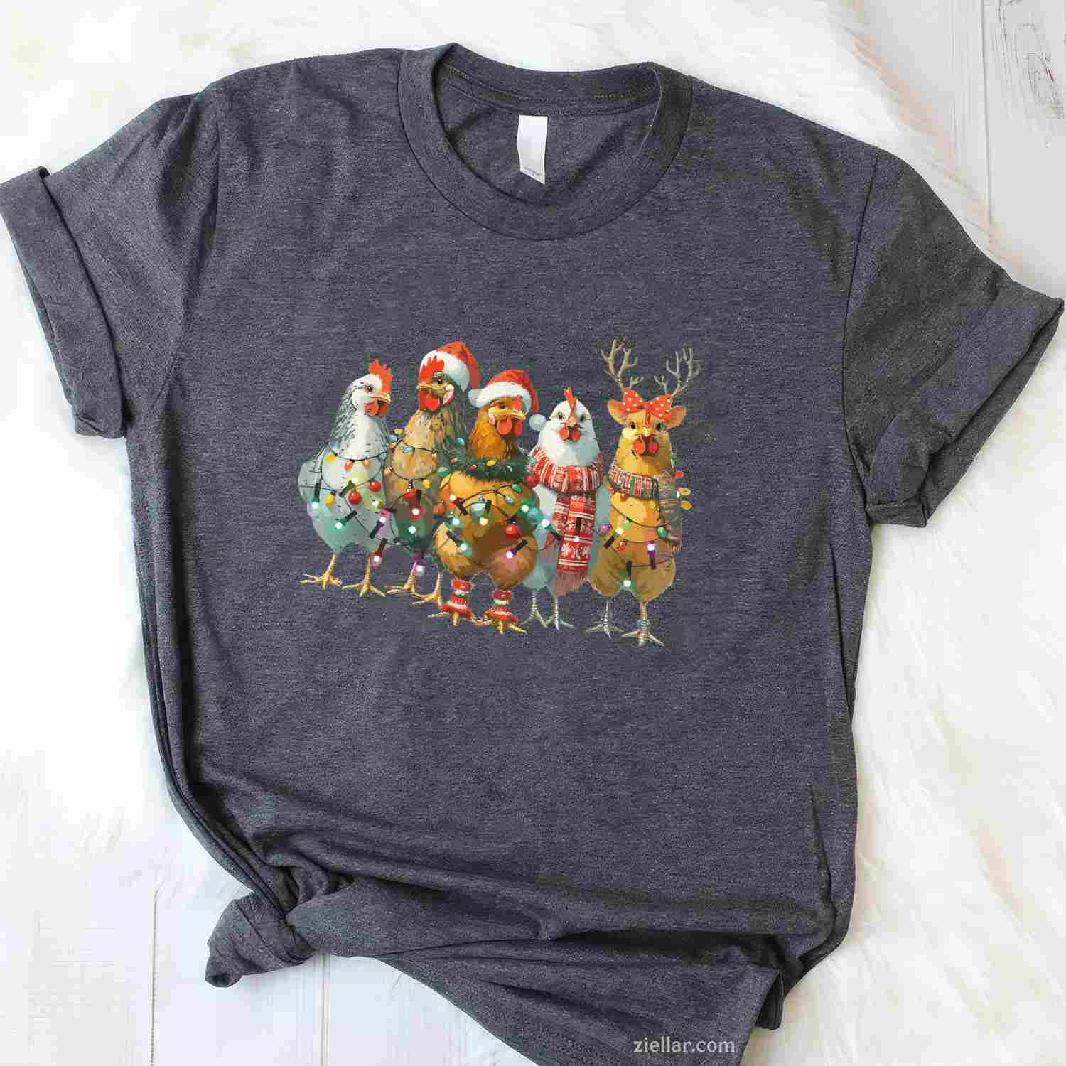 Funny Chicken Christmas Lights Farm Animal Cute Xmas Holiday T-Shirt, A Cute Farm Animal Chicken Christmas Tee