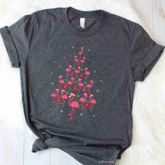 Funny Christmas Pink Flamingo Tree Holiday Gift Bird Lover T-Shirt, A Funny Pink Flamingo Christmas Tree Tee