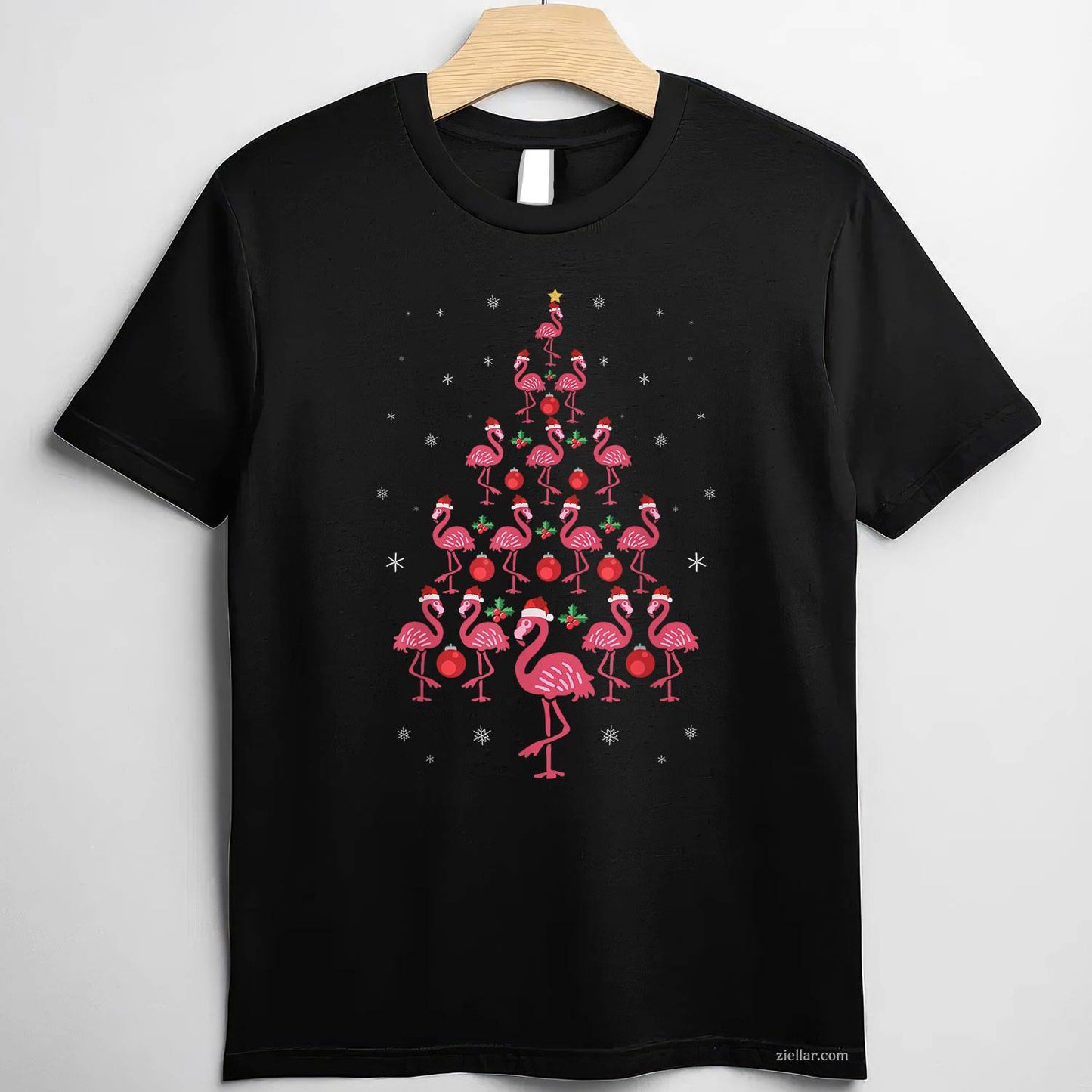 Funny Christmas Pink Flamingo Tree Holiday Gift Bird Lover T-Shirt, A Funny Pink Flamingo Christmas Tree Tee
