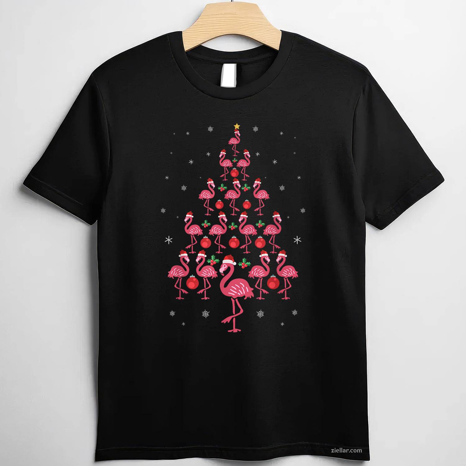 Funny Christmas Pink Flamingo Tree Holiday Gift Bird Lover T-Shirt, A Funny Pink Flamingo Christmas Tree Tee