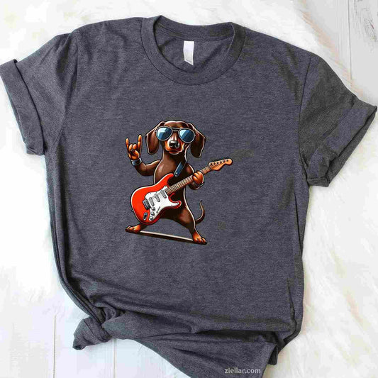 Funny Dachshund Dog Playing Guitar T-Shirt, Dachshund Lover Guitarist Vintage Graphic Tee For Adults