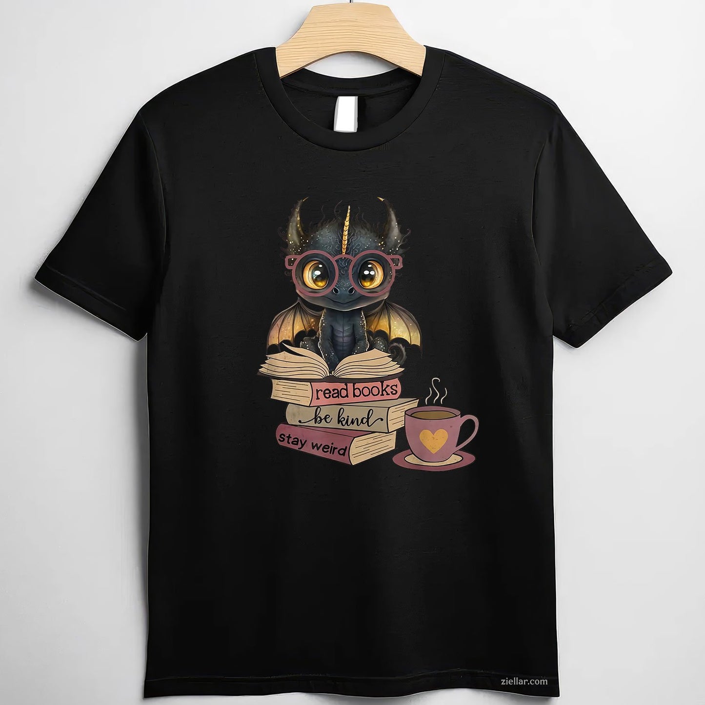 Funny Dragon Read Books Be Kind Stay Weird Book Lover T-Shirt
