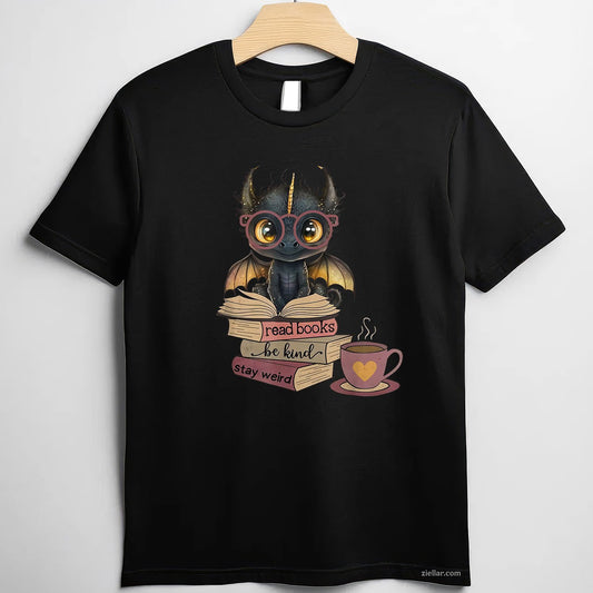 Funny Dragon Read Books Be Kind Stay Weird Book Lover T-Shirt