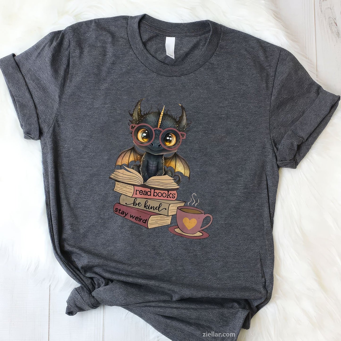 Funny Dragon Read Books Be Kind Stay Weird Book Lover T-Shirt