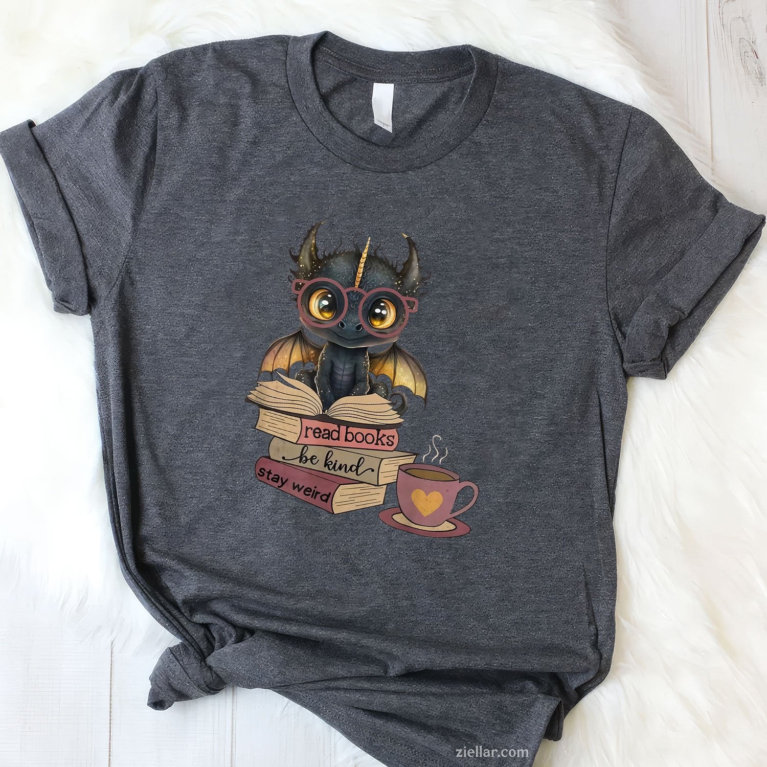 Funny Dragon Read Books Be Kind Stay Weird Book Lover T-Shirt