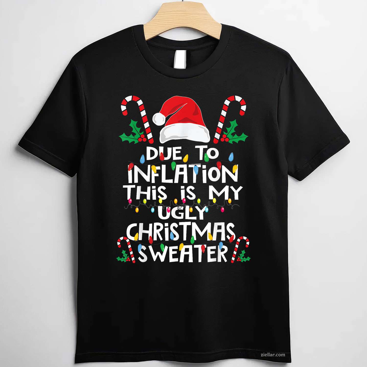 Funny Due To Inflation Ugly Christmas Sweaters For Men Women T-Shirt_ Funny Holiday Gag Gift Tee