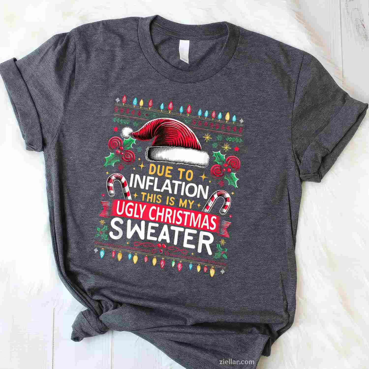 Funny Due To Inflation Ugly Christmas Sweaters Christmas T-Shirt_ Humorous Holiday Party Gag Gift Tee