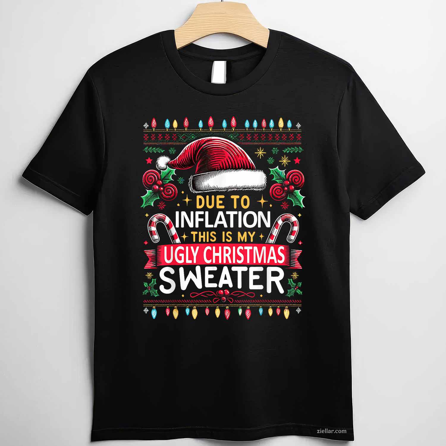 Funny Due To Inflation Ugly Christmas Sweaters Christmas T-Shirt_ Humorous Holiday Party Gag Gift Tee