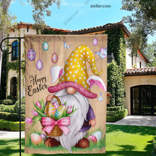 Funny Easter Gnome Garden Flag 12x18 Inch Burlap Bunny Egg Yard Outdoor Decor