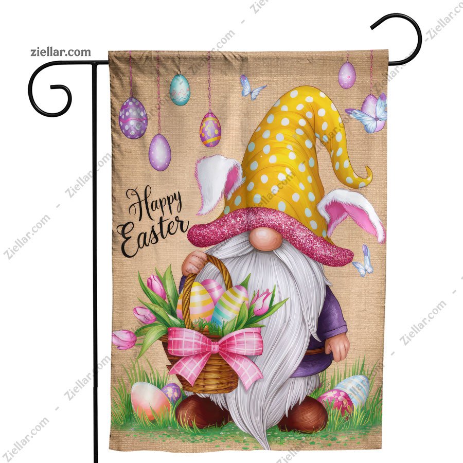 Funny Easter Gnome Garden Flag 12x18 Inch Burlap Bunny Egg Yard Outdoor Decor