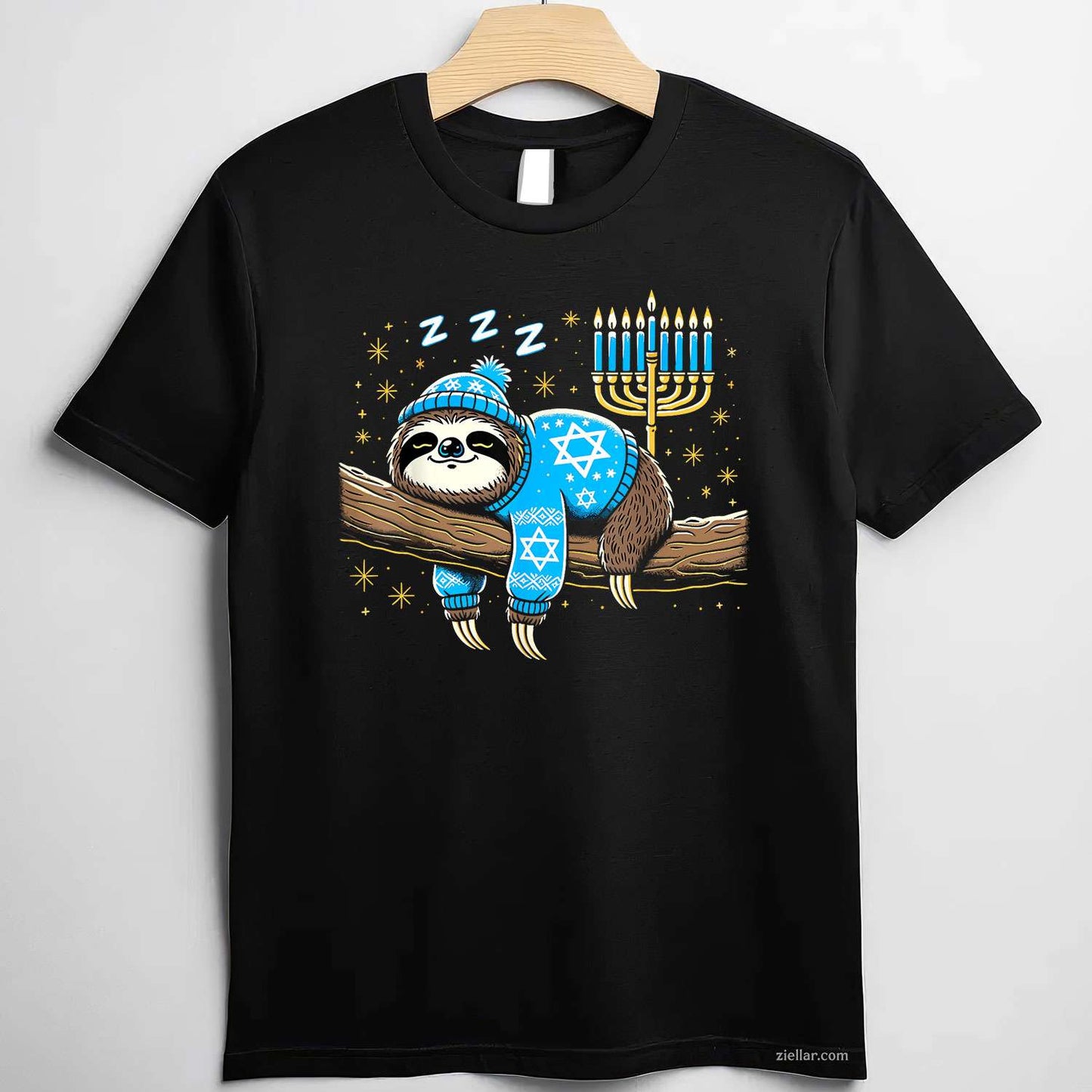 Funny Hanukkah Sloth Jewish Chanukah Sleeping Hanukkah Pjs T-Shirt_ Cute Pajama Tee For The Holiday