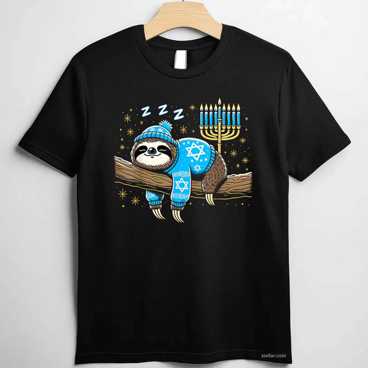 Funny Hanukkah Sloth Jewish Chanukah Sleeping Hanukkah Pjs T-Shirt_ Cute Pajama Tee For The Holiday