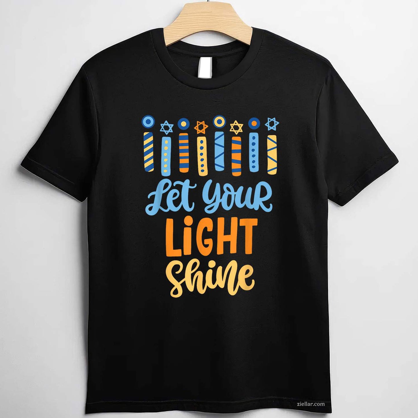 Funny Hanukkah Let Your Light Shine Menorah Adults T-Shirt_ Religious Jewish Holiday Tee For Men And Women