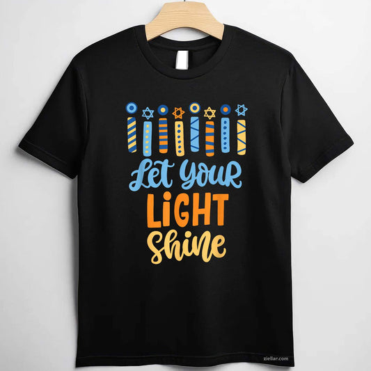 Funny Hanukkah Let Your Light Shine Menorah Adults T-Shirt_ Religious Jewish Holiday Tee For Men And Women
