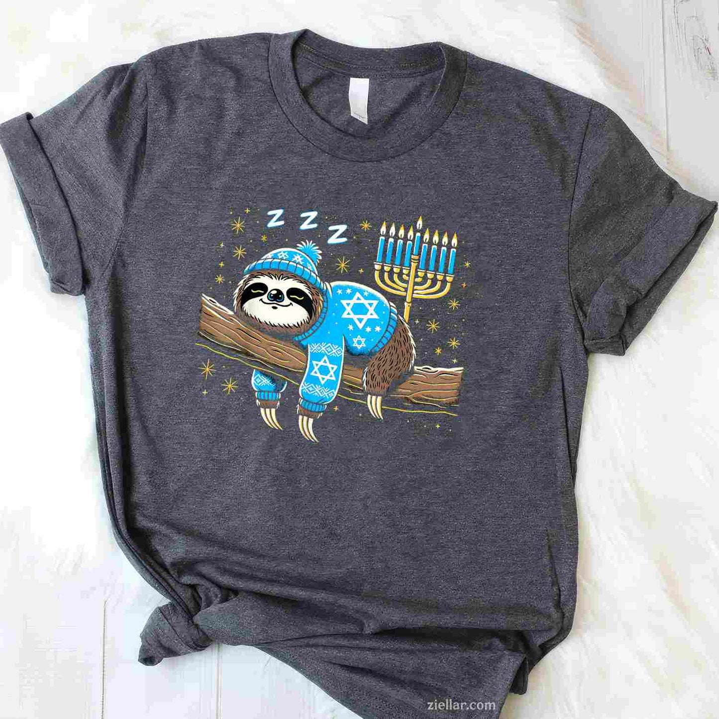 Funny Hanukkah Sloth Jewish Chanukah Sleeping Hanukkah Pjs T-Shirt_ Cute Pajama Tee For The Holiday