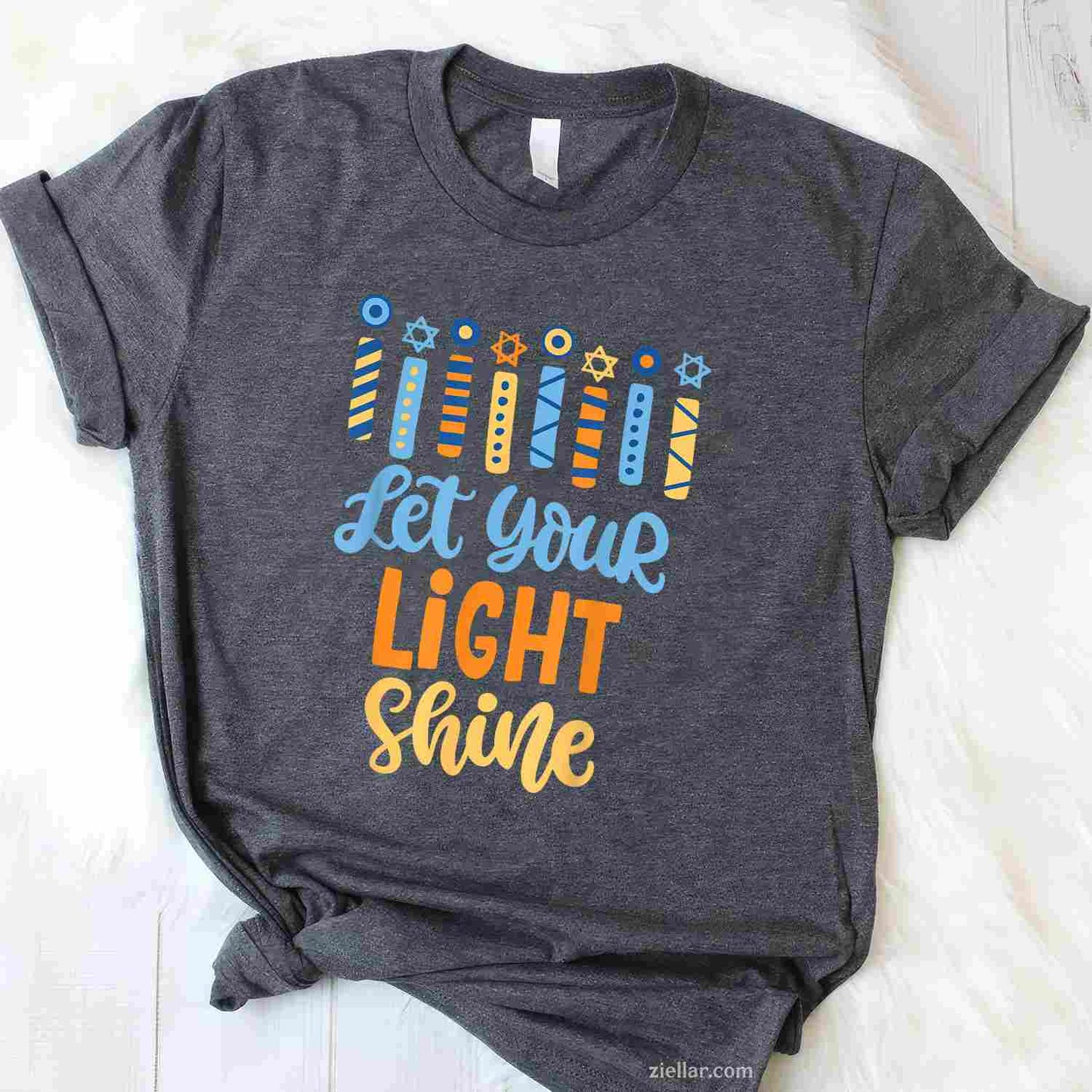 Funny Hanukkah Let Your Light Shine Menorah Adults T-Shirt_ Religious Jewish Holiday Tee For Men And Women