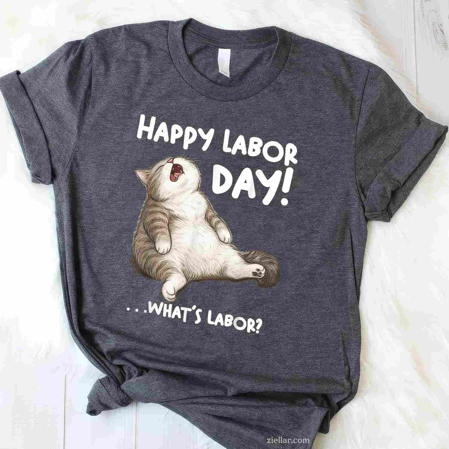 Funny Labor Day Cat for Men Women What is Labor_ T-Shirt Tee