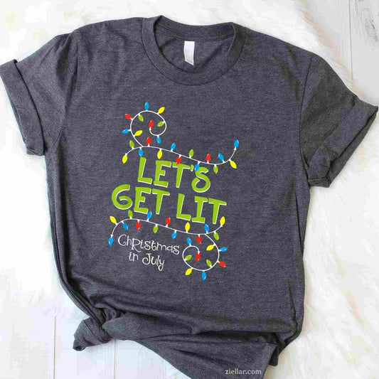 Funny Let'S Get Lit Christmas In July Shirt Summer Lights T-Shirt, A Funny Let'S Get Lit Christmas In July Tee