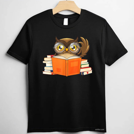 Funny Reading Owl Art Men Women Bookworm Book Lovers T-Shirt, Vintage Graphic Tee For Adults Unisex