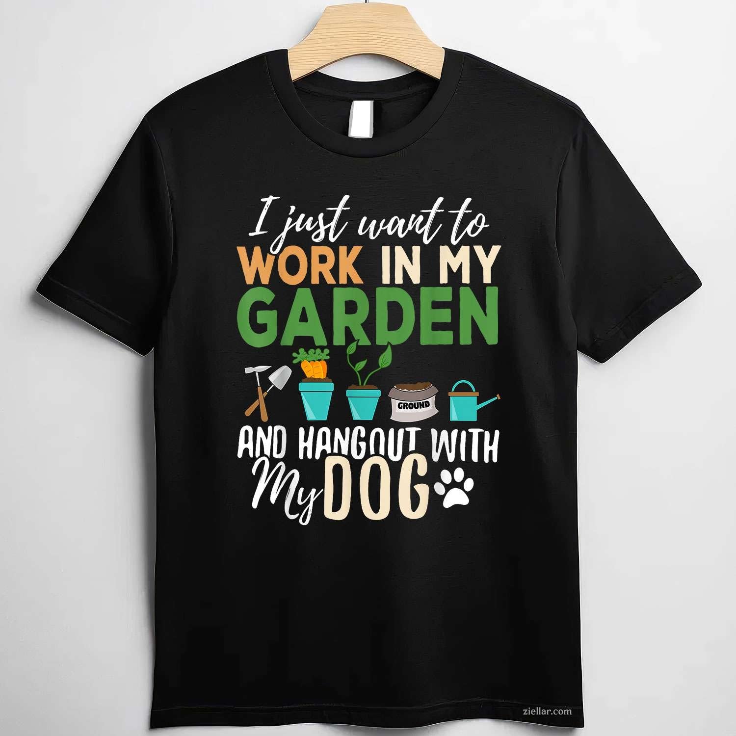 Gardening T-Shirt For Dog Lovers, Gardener Garden Pet Gift Plants Vintage Graphic Tee