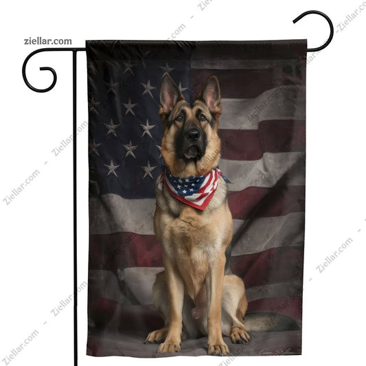 German Shepherd Garden Flag Patriotic American Flag Background Dog Decor USA