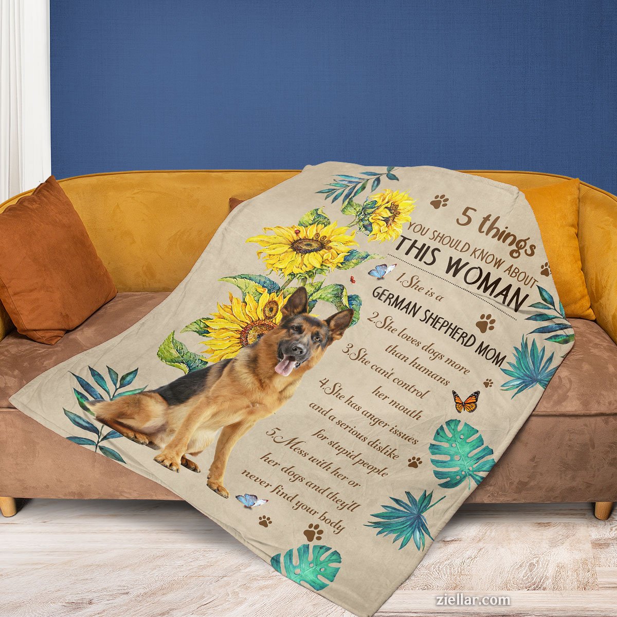 German Shepherd Mom Quilt Blanket, Fleece Blanket Gift for Dog Lover Woman with Quotes