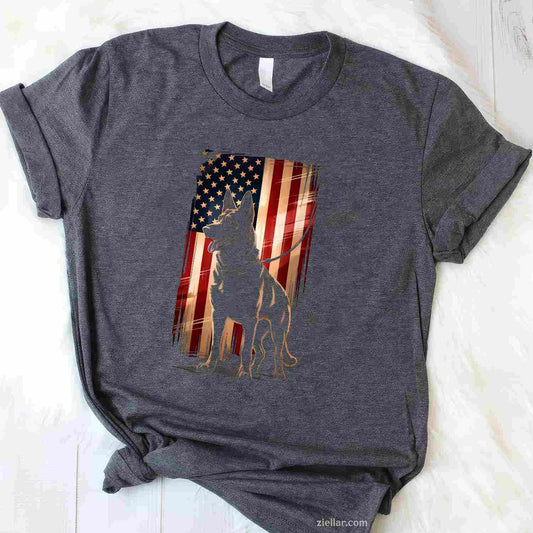 German Shepherd American Flag 4th Of July Patriot Men Women T-Shirt Tee