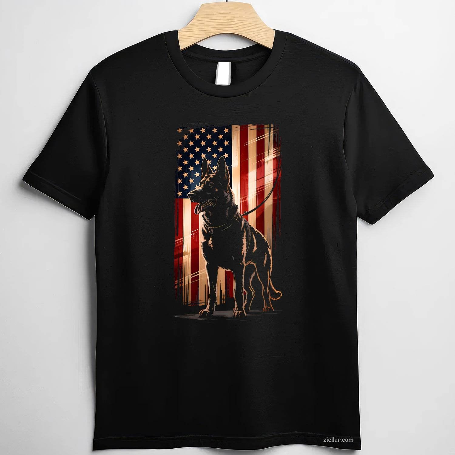 German Shepherd American Flag 4th Of July Patriot Men Women T-Shirt Tee