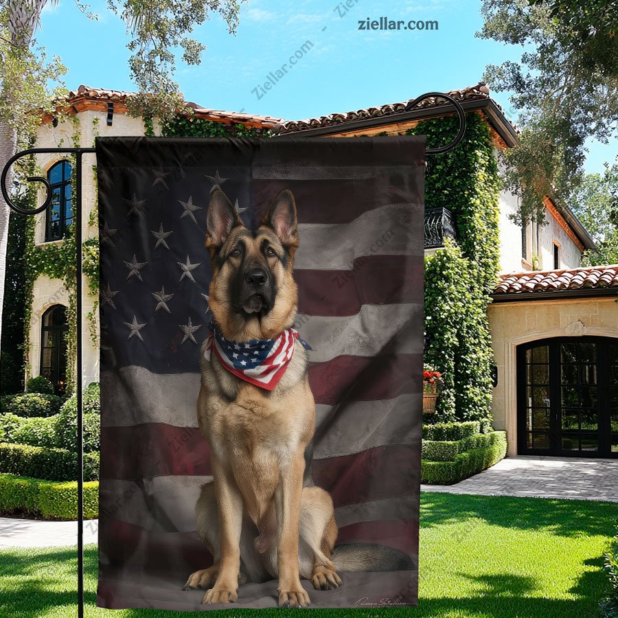 German Shepherd Garden Flag Patriotic American Flag Background Dog Decor USA