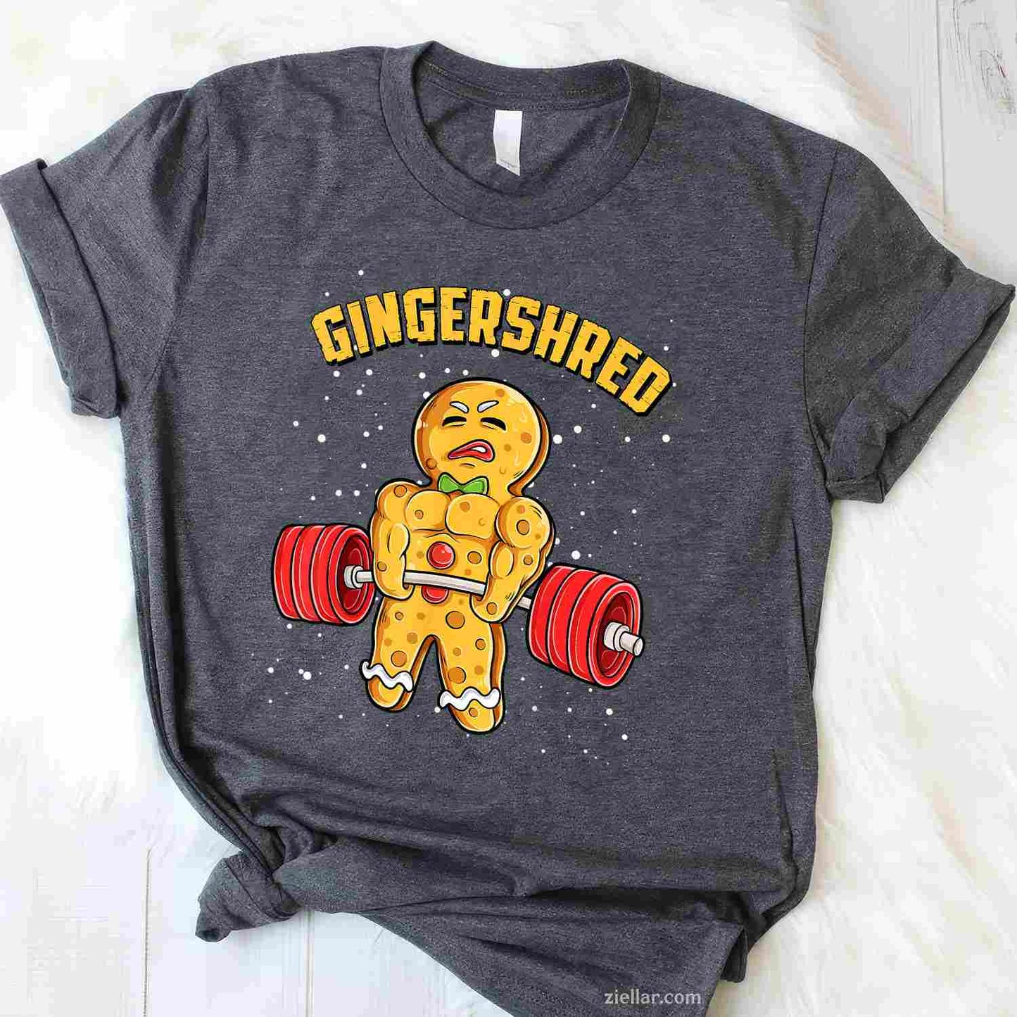 Gingershred Funny Gingerbread Man Gym Bodybuilding Christmas T-Shirt, A Bodybuilding Gingershred Christmas Tee