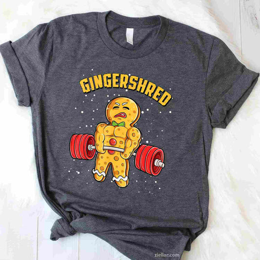 Gingershred Funny Gingerbread Man Gym Bodybuilding Christmas T-Shirt, A Bodybuilding Gingershred Christmas Tee