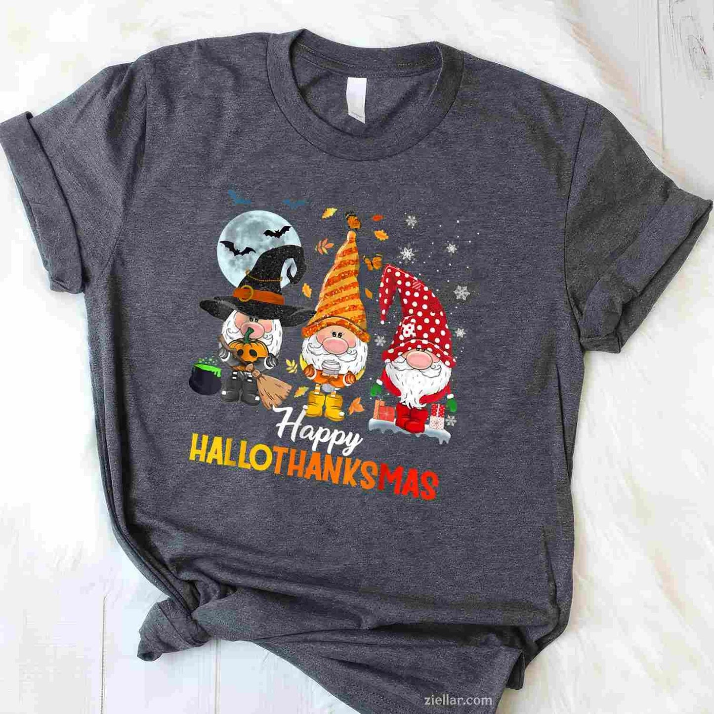 Gnomes Lover Halloween Merry Christmas Happy Hallothanksmas Tee, Halloween T-Shirt for Men Women Adults Unisex, Bold Statement Graphic, Party Outfit Favorite