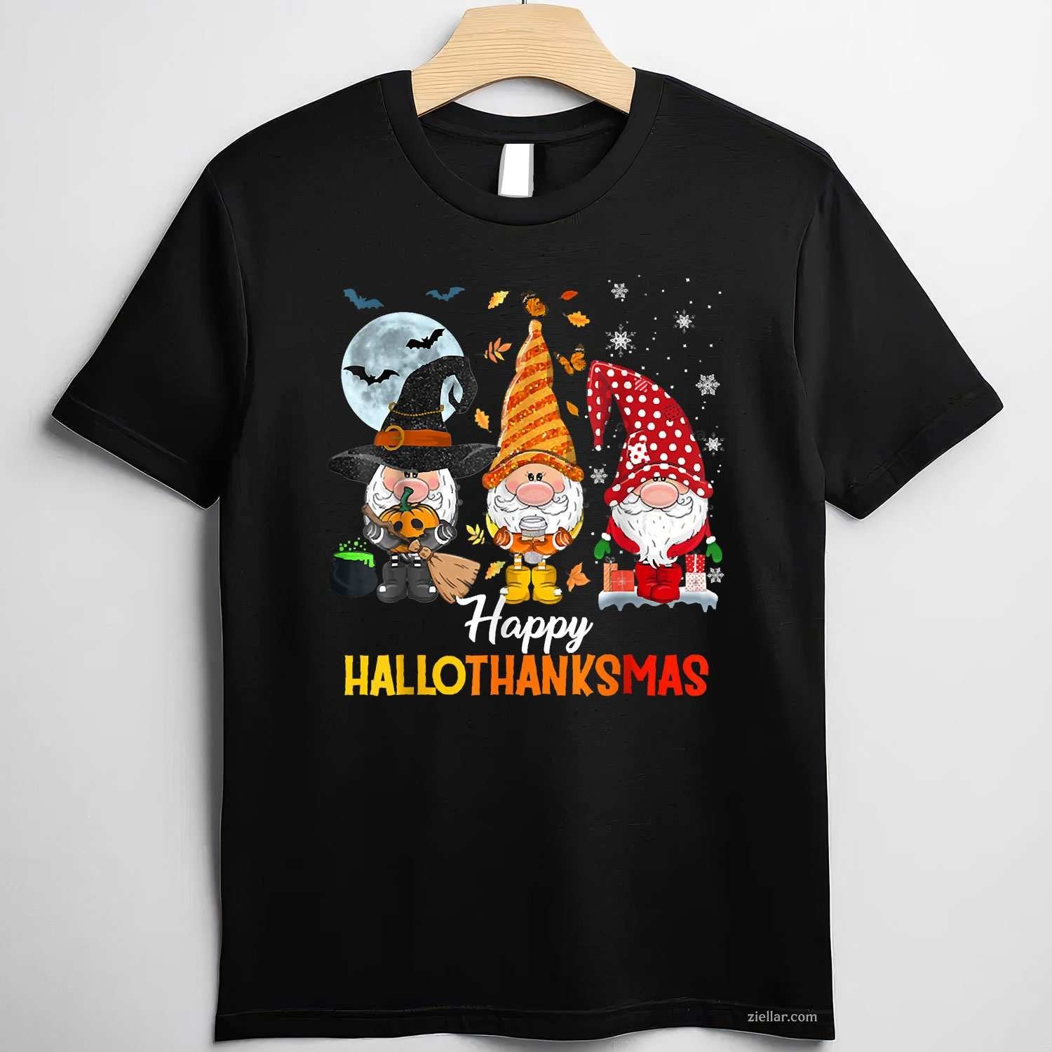 Gnomes Lover Halloween Merry Christmas Happy Hallothanksmas Tee, Halloween T-Shirt for Men Women Adults Unisex, Bold Statement Graphic, Party Outfit Favorite