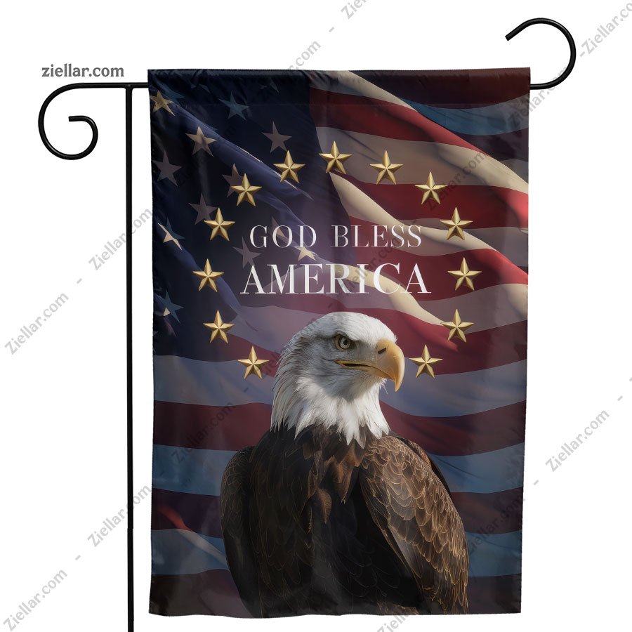 God Bless America Garden Flag with USA Flag and Eagle, Patriotic Outdoor Banner