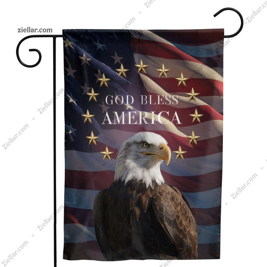 God Bless America Garden Flag with USA Flag and Eagle, Patriotic Outdoor Banner
